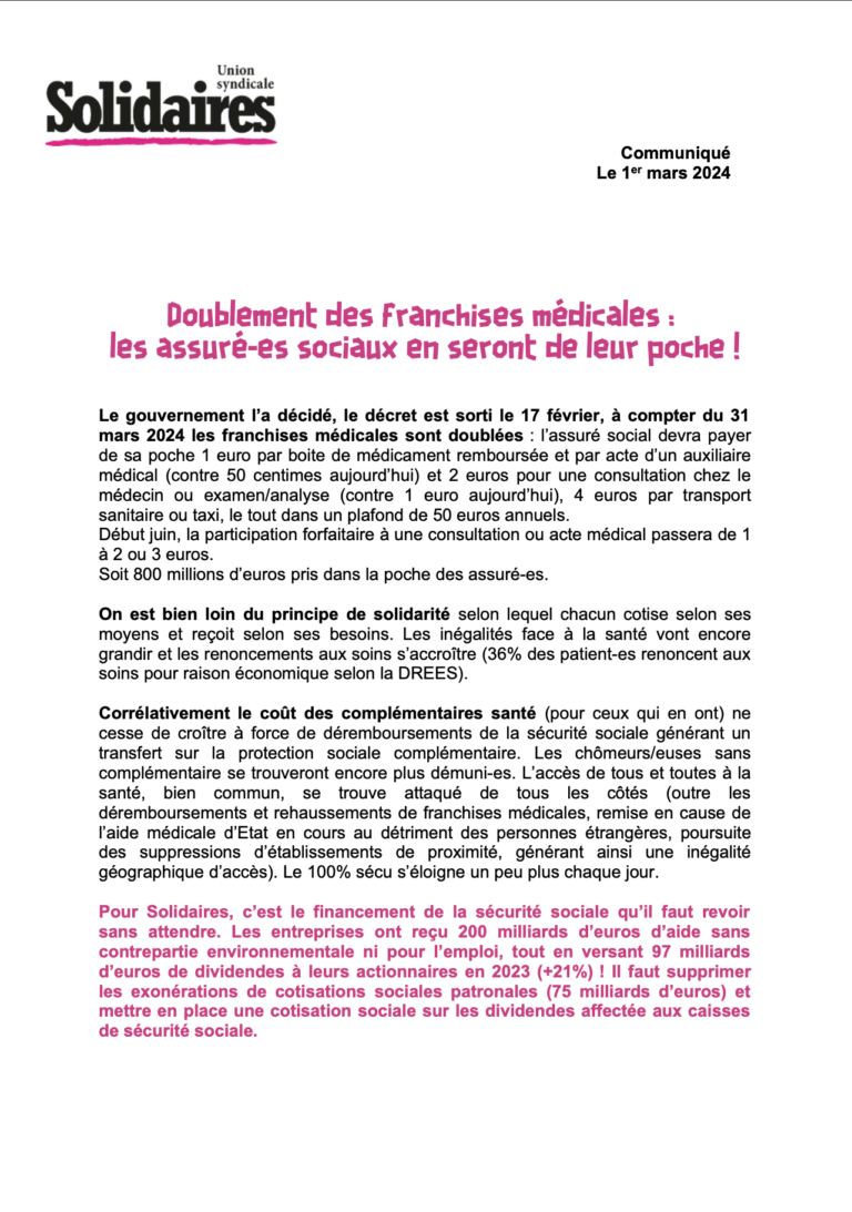 Lire la suite à propos de l’article Doublement des franchises médicales : les assuré-es sociaux en seront de leur poche !