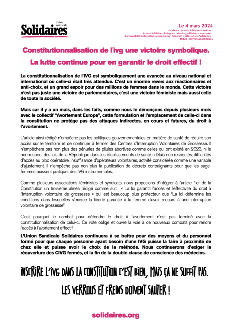 Lire la suite à propos de l’article Constitutionnalisation de l’IVG une victoire symbolique.
