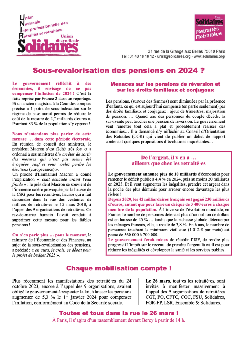 Lire la suite à propos de l’article Revaloriser les pensions !