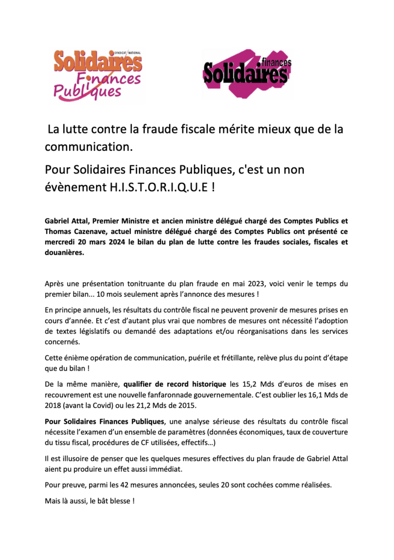 Lire la suite à propos de l’article La lutte contre la fraude fiscale mérite mieux que de la communication.