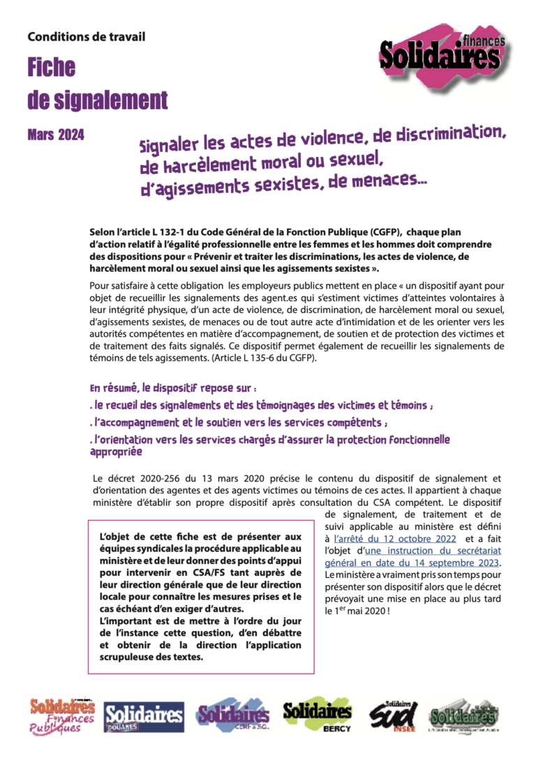 Lire la suite à propos de l’article Usage de la fiche de signalement