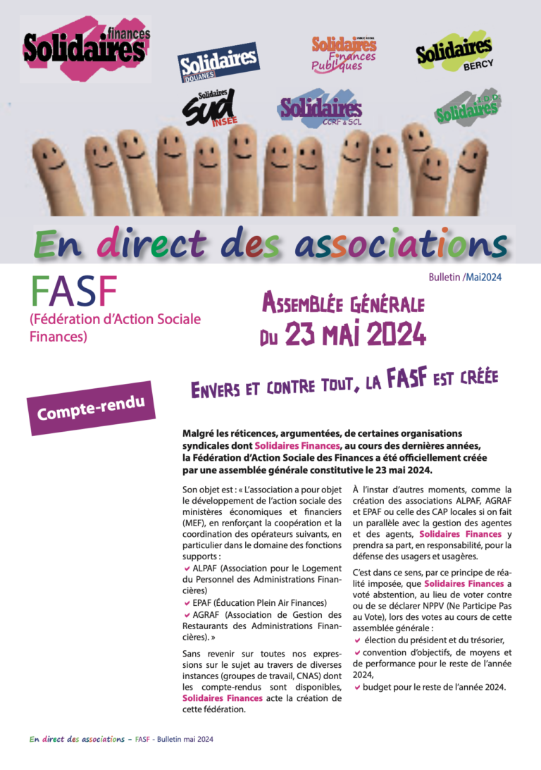 Lire la suite à propos de l’article Mise en place de la Fédération Action Sociale Finances