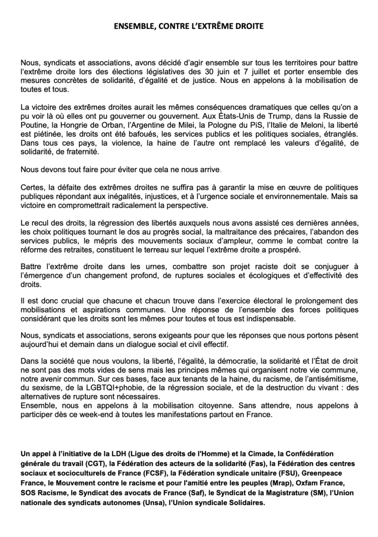 Lire la suite à propos de l’article Ensemble contre l’extrême droite