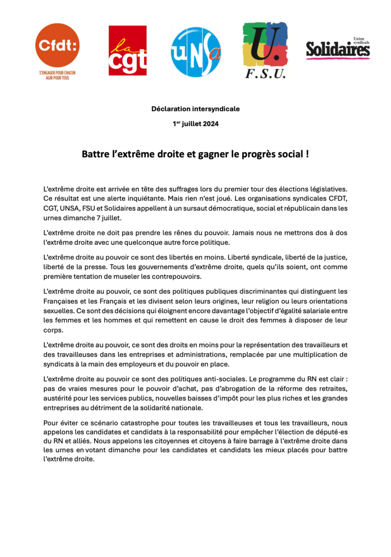 Lire la suite à propos de l’article Battre l’extrême droite et gagner le progrès social !