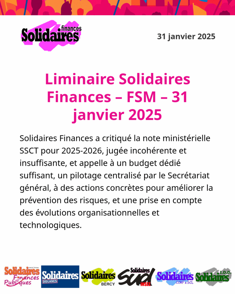 Liminaire Solidaires Finances – FSM – 31 janvier 2025