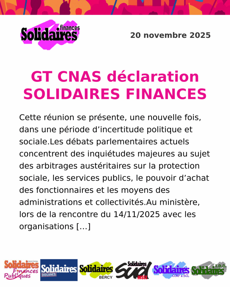 Lire la suite à propos de l’article GT CNAS  déclaration SOLIDAIRES FINANCES