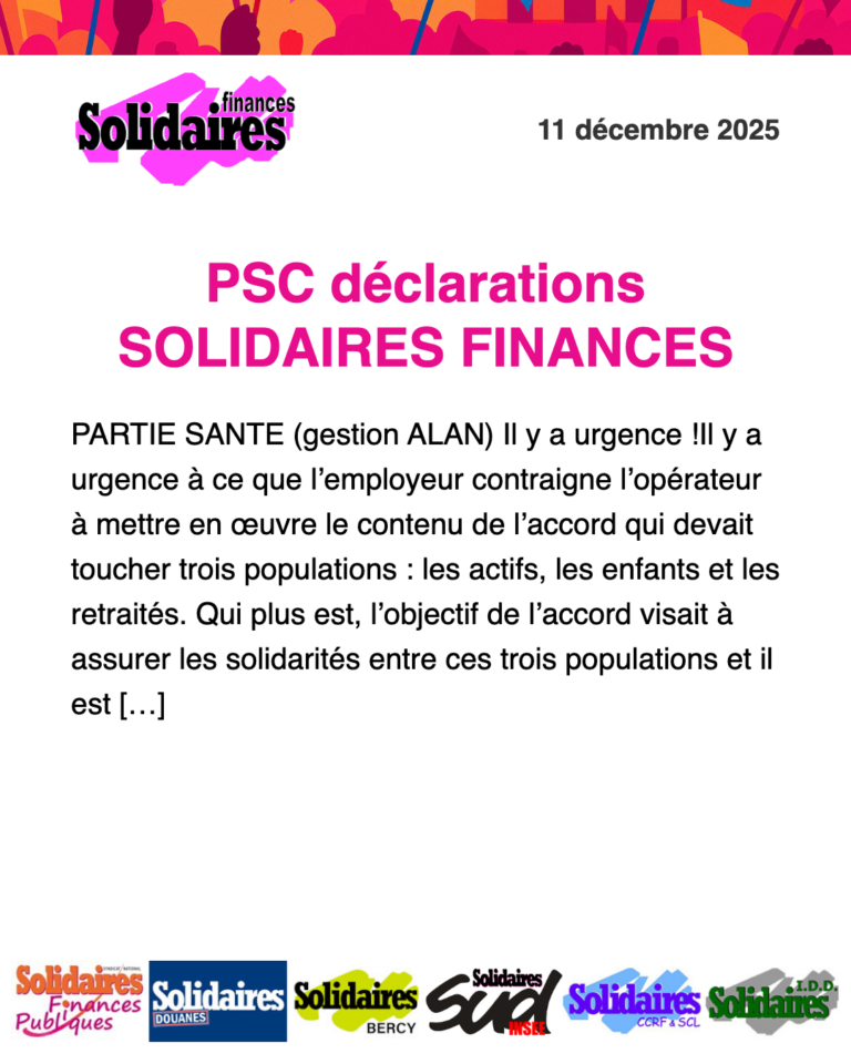 Lire la suite à propos de l’article PSC déclarations SOLIDAIRES FINANCES