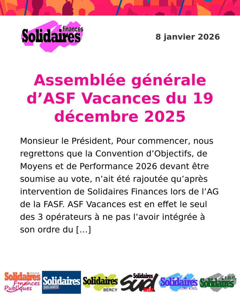 Assemblée générale d’ASF Vacances du 19 décembre 2025