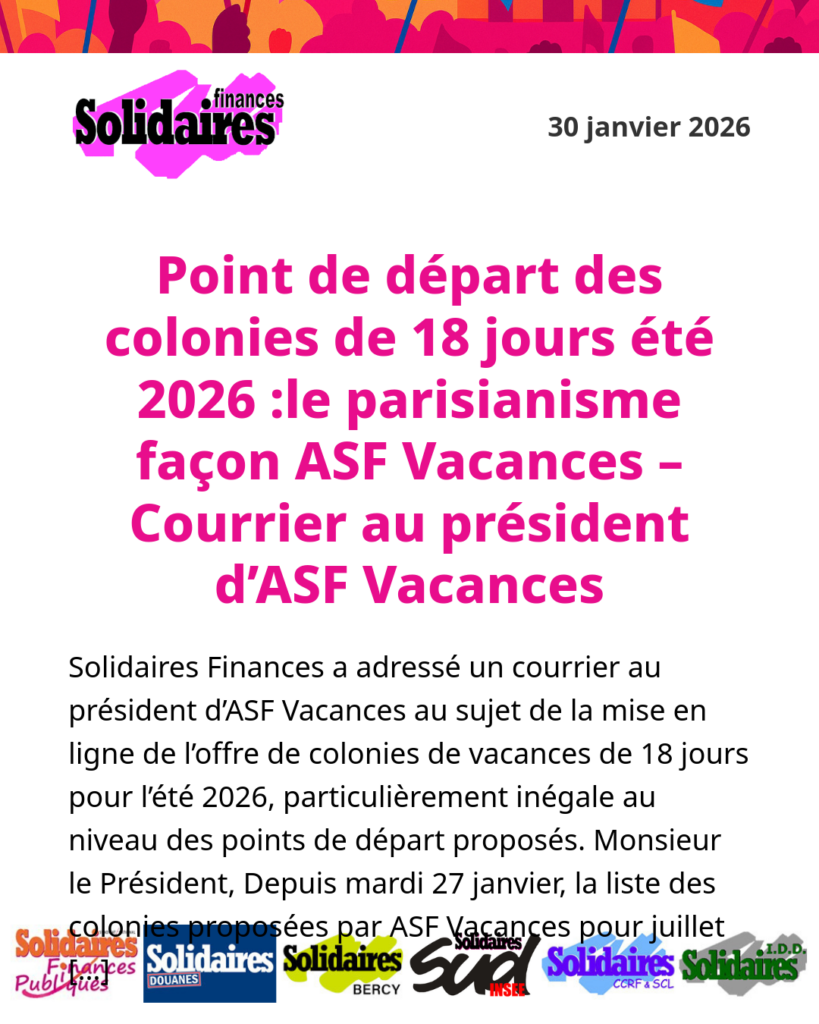 Point de départ des colonies de 18 jours été 2026 : le parisianisme façon ASF Vacances – Courrier au président d&rsquo;ASF Vacances