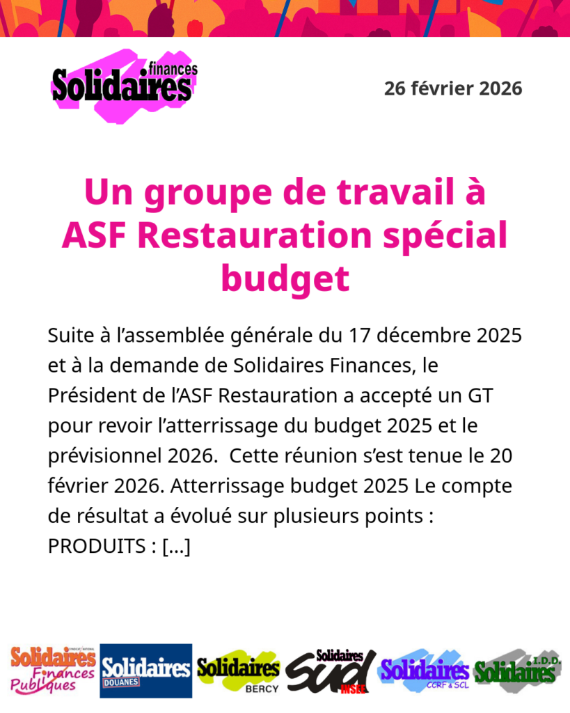 Un groupe de travail à ASF Restauration spécial budget
